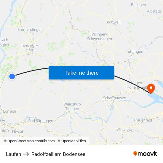 Laufen to Radolfzell am Bodensee map