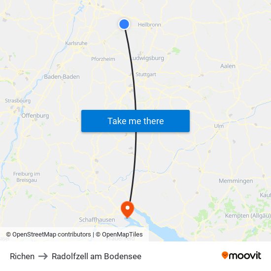 Richen to Radolfzell am Bodensee map