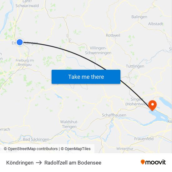 Köndringen to Radolfzell am Bodensee map