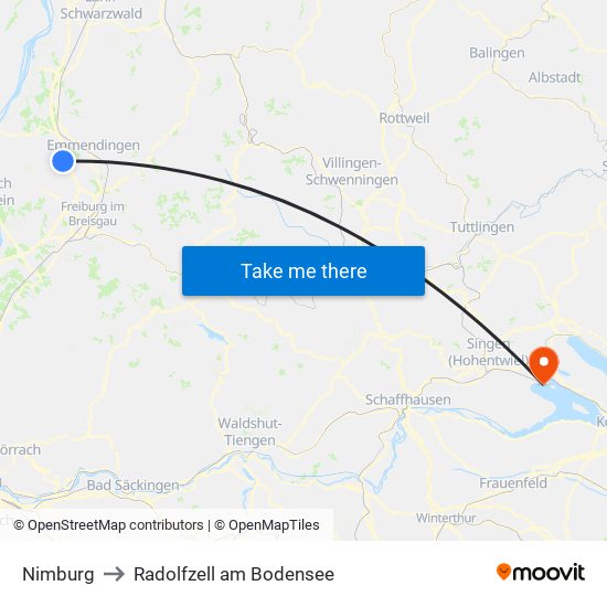 Nimburg to Radolfzell am Bodensee map