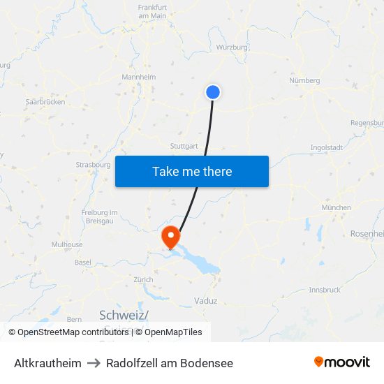 Altkrautheim to Radolfzell am Bodensee map