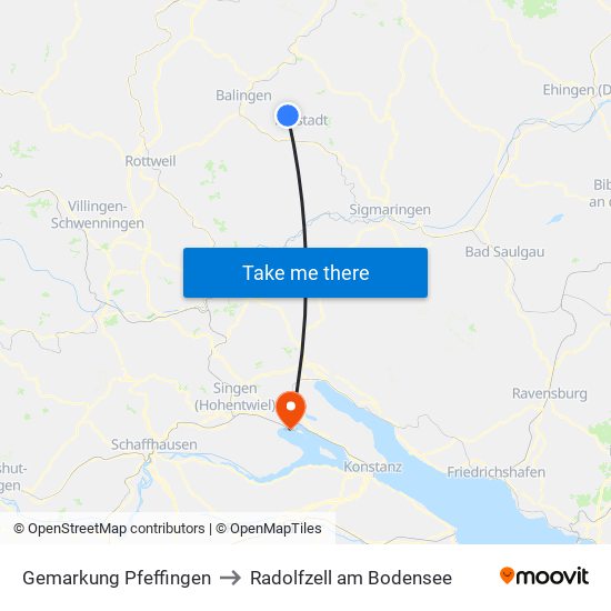 Gemarkung Pfeffingen to Radolfzell am Bodensee map