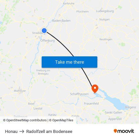 Honau to Radolfzell am Bodensee map