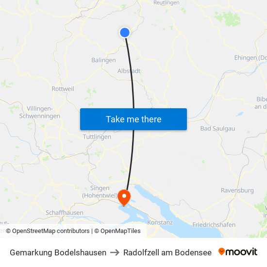 Gemarkung Bodelshausen to Radolfzell am Bodensee map