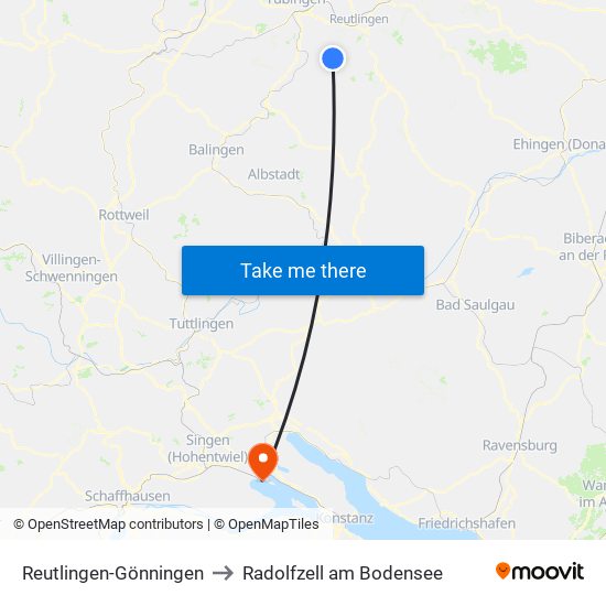 Reutlingen-Gönningen to Radolfzell am Bodensee map