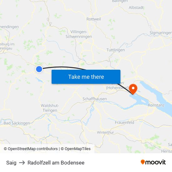 Saig to Radolfzell am Bodensee map