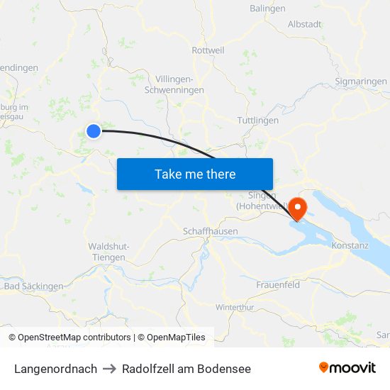 Langenordnach to Radolfzell am Bodensee map