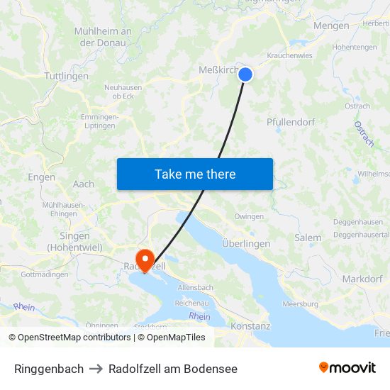 Ringgenbach to Radolfzell am Bodensee map