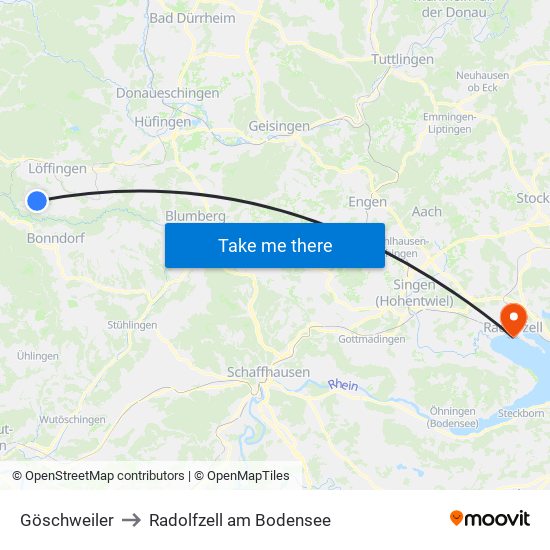 Göschweiler to Radolfzell am Bodensee map