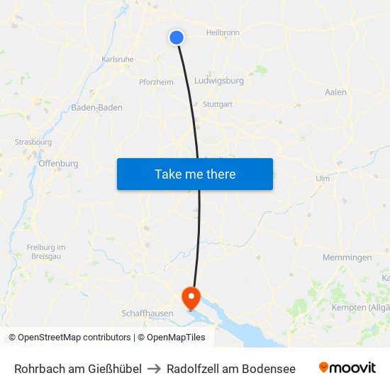 Rohrbach am Gießhübel to Radolfzell am Bodensee map