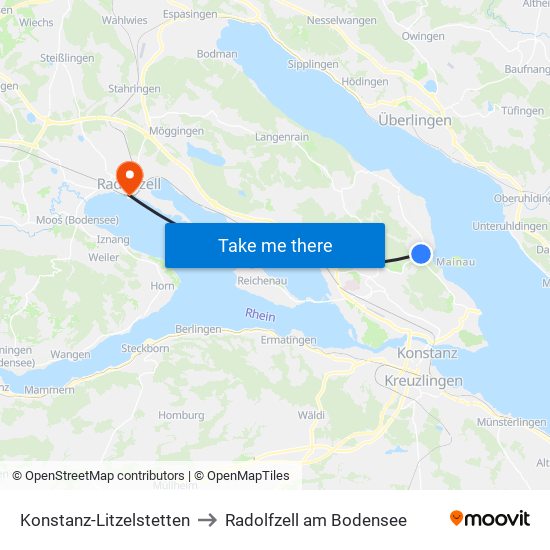 Konstanz-Litzelstetten to Radolfzell am Bodensee map