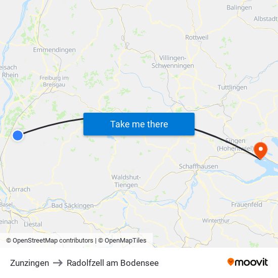 Zunzingen to Radolfzell am Bodensee map