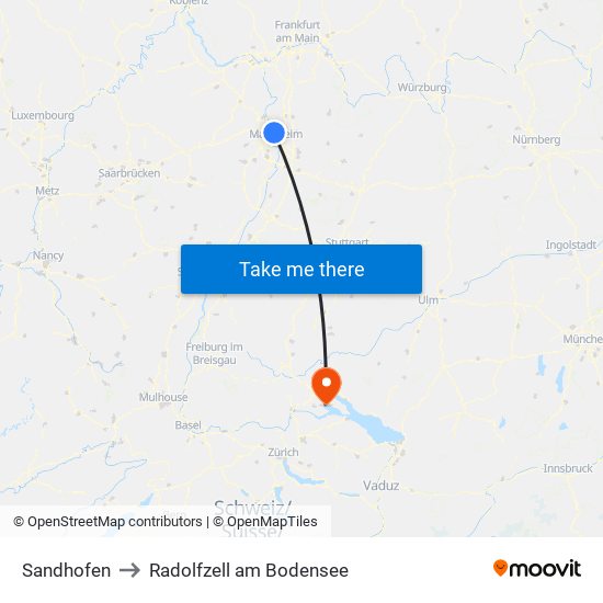 Sandhofen to Radolfzell am Bodensee map