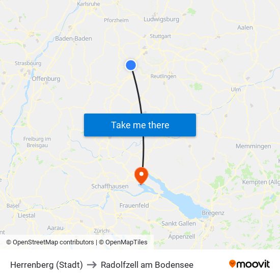 Herrenberg (Stadt) to Radolfzell am Bodensee map