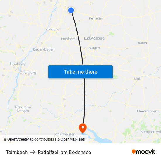 Tairnbach to Radolfzell am Bodensee map