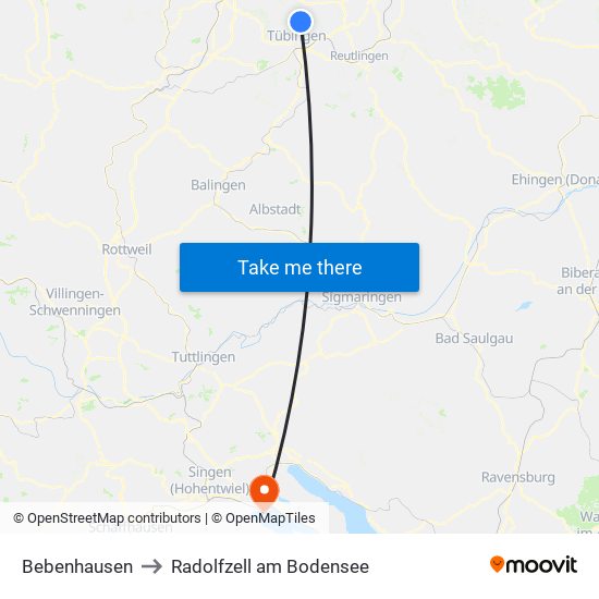 Bebenhausen to Radolfzell am Bodensee map