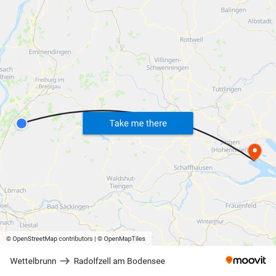 Wettelbrunn to Radolfzell am Bodensee map