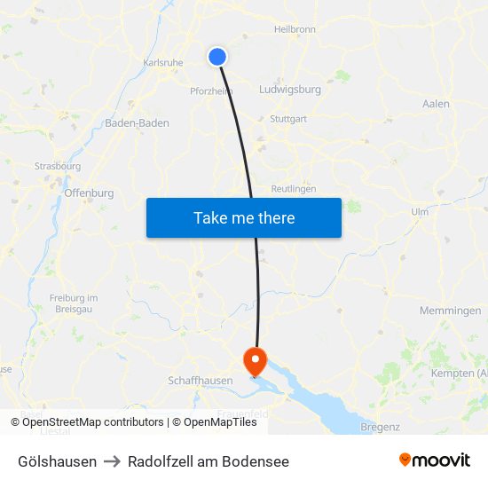 Gölshausen to Radolfzell am Bodensee map