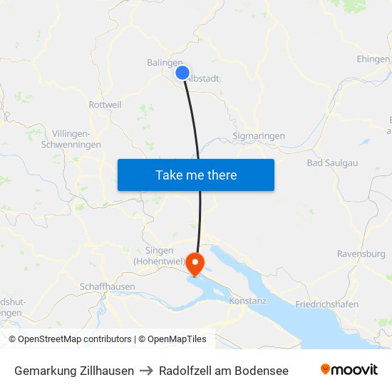 Gemarkung Zillhausen to Radolfzell am Bodensee map