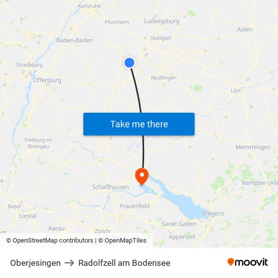 Oberjesingen to Radolfzell am Bodensee map