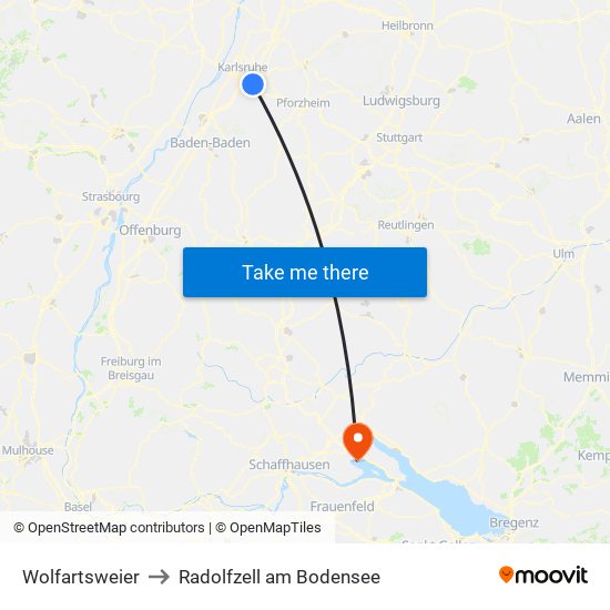 Wolfartsweier to Radolfzell am Bodensee map