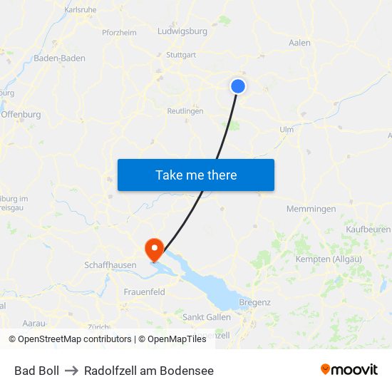 Bad Boll to Radolfzell am Bodensee map