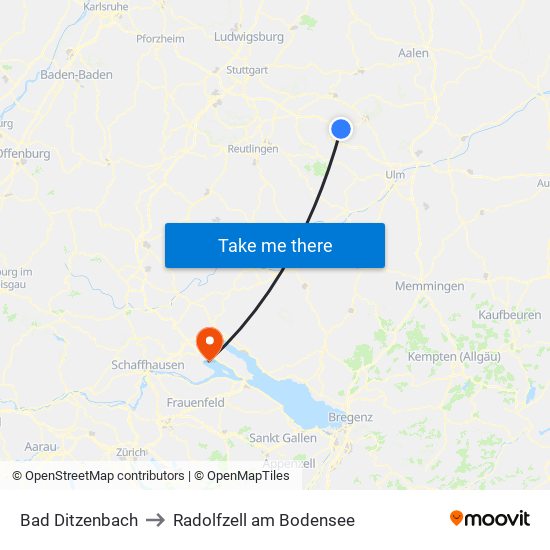 Bad Ditzenbach to Radolfzell am Bodensee map