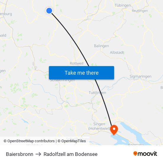 Baiersbronn to Radolfzell am Bodensee map