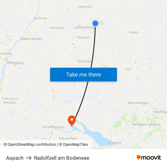 Aspach to Radolfzell am Bodensee map