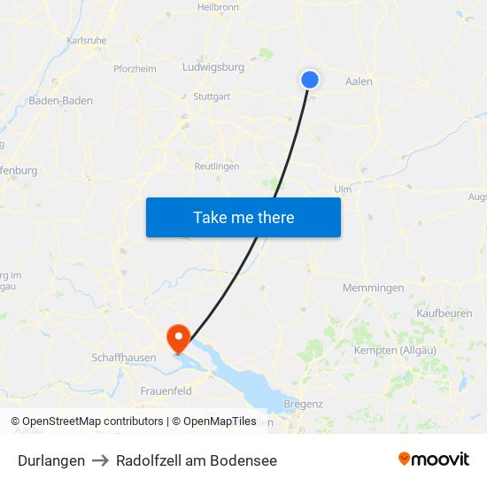Durlangen to Radolfzell am Bodensee map