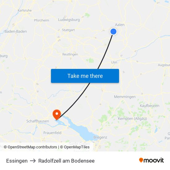 Essingen to Radolfzell am Bodensee map