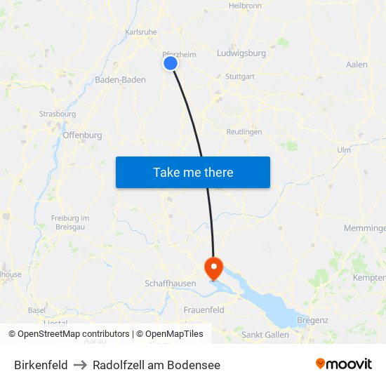 Birkenfeld to Radolfzell am Bodensee map