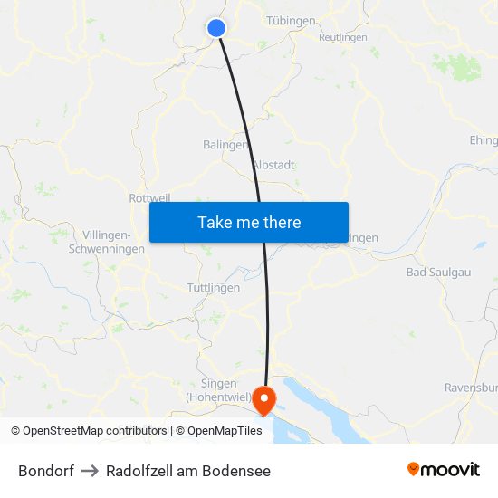 Bondorf to Radolfzell am Bodensee map