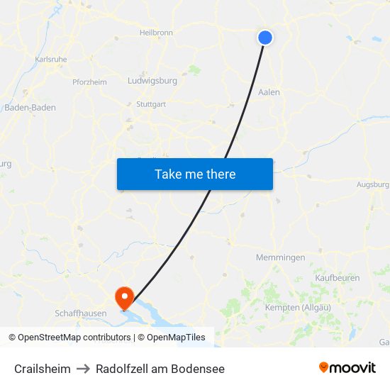 Crailsheim to Radolfzell am Bodensee map