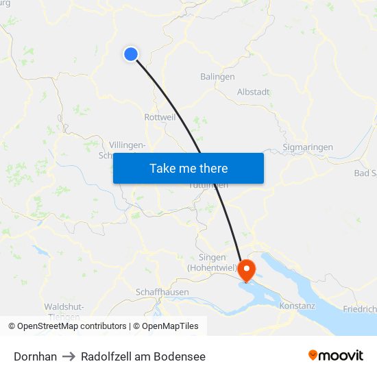 Dornhan to Radolfzell am Bodensee map