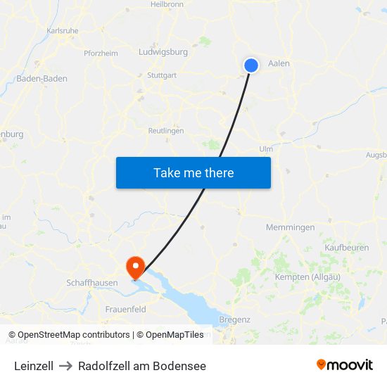 Leinzell to Radolfzell am Bodensee map