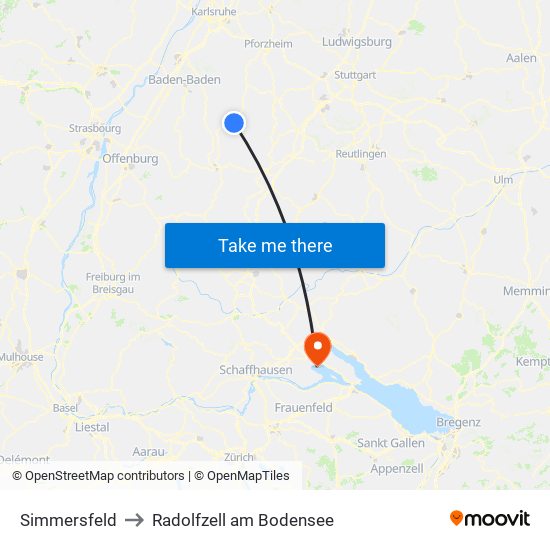 Simmersfeld to Radolfzell am Bodensee map