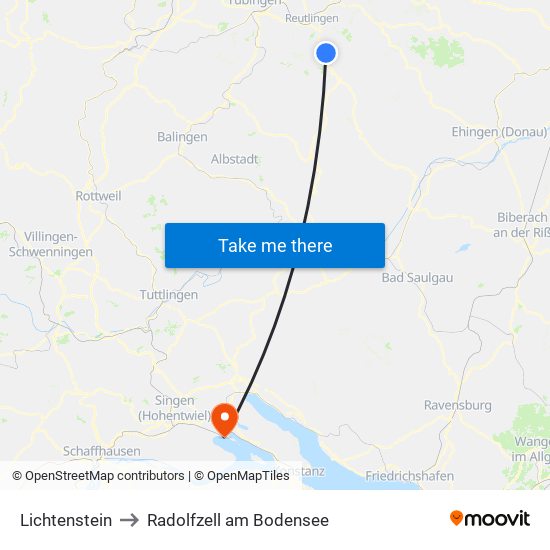 Lichtenstein to Radolfzell am Bodensee map