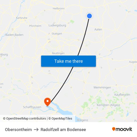 Obersontheim to Radolfzell am Bodensee map