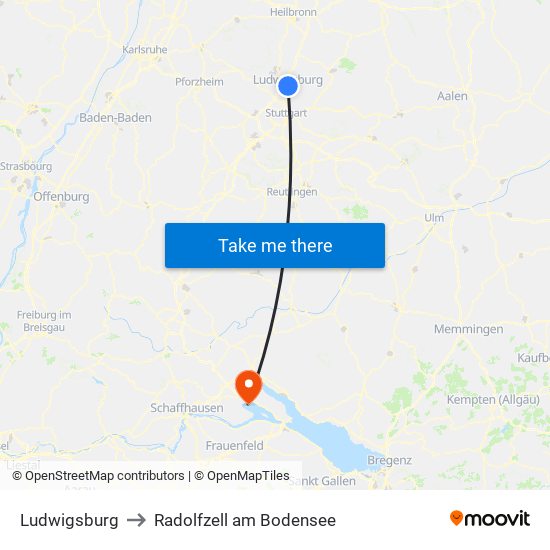 Ludwigsburg to Radolfzell am Bodensee map