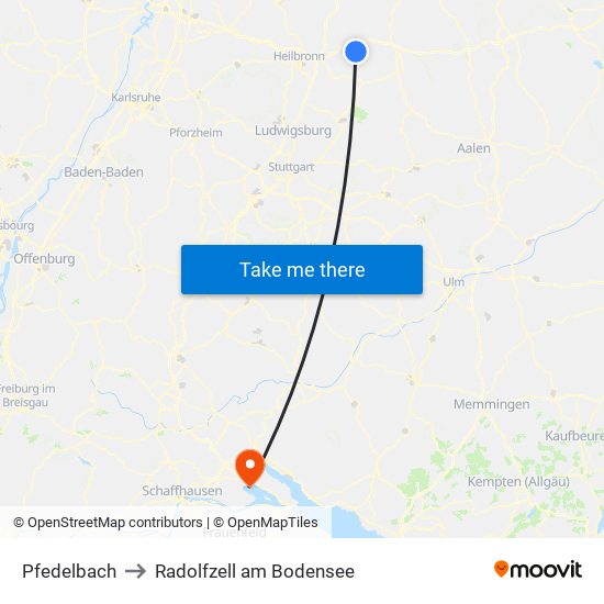 Pfedelbach to Radolfzell am Bodensee map