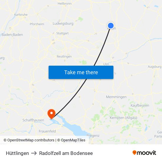 Hüttlingen to Radolfzell am Bodensee map