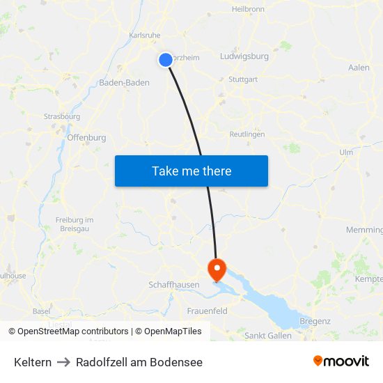 Keltern to Radolfzell am Bodensee map