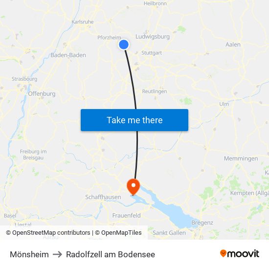 Mönsheim to Radolfzell am Bodensee map