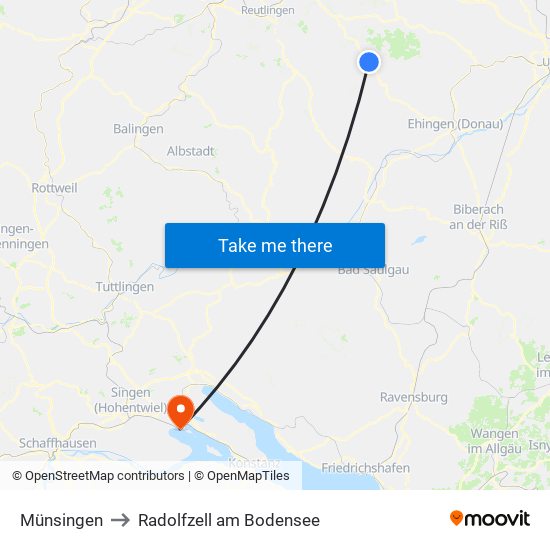 Münsingen to Radolfzell am Bodensee map