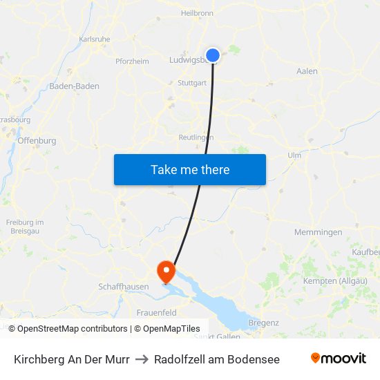 Kirchberg An Der Murr to Radolfzell am Bodensee map