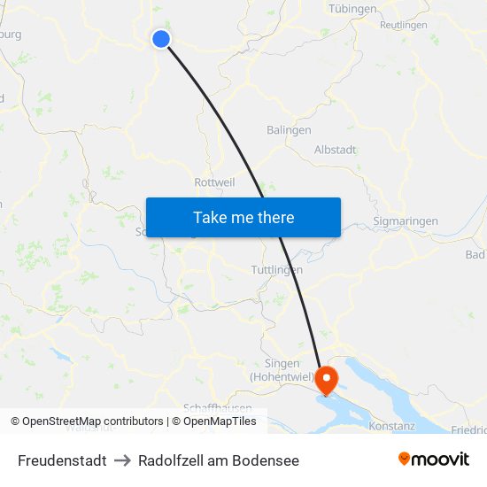 Freudenstadt to Radolfzell am Bodensee map