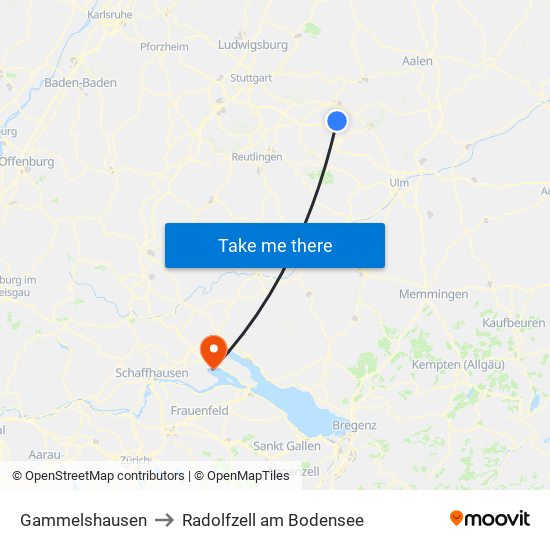 Gammelshausen to Radolfzell am Bodensee map