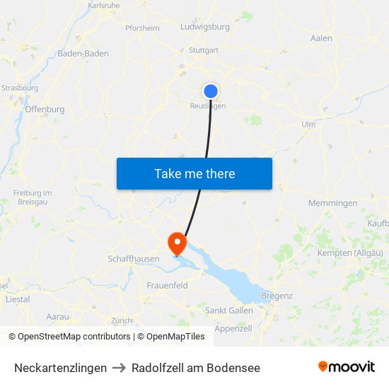 Neckartenzlingen to Radolfzell am Bodensee map