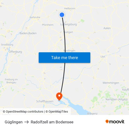 Güglingen to Radolfzell am Bodensee map